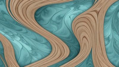 The primary subject of the image is a wooden surface with a blue and white swirl pattern. The setting is a room with a blue and white color scheme. The visual style is a combination of a photo and digital art, creating a unique and eye-catching design. The dominant colors are blue and white, giving the scene a calming and soothing atmosphere.