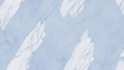 The primary subject of the image is a marble wall with a blue background. The setting is a room with a marble wall, and the visual style is a photo. The dominant colors are blue and white, creating a calm and elegant atmosphere.