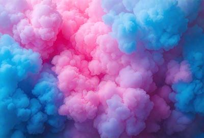 The primary subject of the image is a cloud of pink and blue smoke, which appears to be a digital art or illustration. The setting is a background of a pink and blue cloud, creating a vibrant and colorful atmosphere. The visual style is a combination of digital art and illustration, with the smoke cloud being the main focus of the image. The colors and mood of the image are predominantly pink and blue, giving it a lively and cheerful appearance.