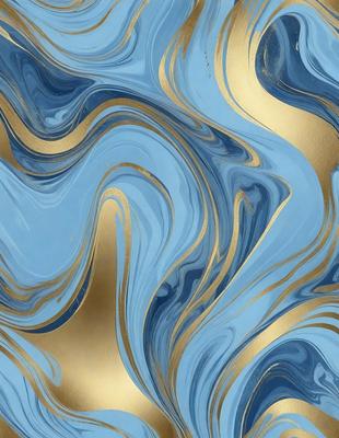 The primary subject of the image is a blue and gold swirling pattern, which appears to be a digital art or illustration. The setting is a blue background, and the visual style is a combination of digital art and illustration. The dominant colors are blue and gold, creating a sense of depth and richness in the pattern.