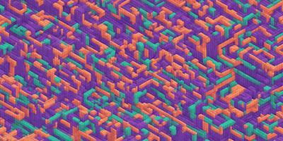 The primary subject of the image is a colorful, geometric pattern. The setting is a purple and orange background, which adds to the vibrant atmosphere of the scene. The visual style is a combination of digital art and illustration, creating a unique and eye-catching design. The dominant colors are purple and orange, which evoke a sense of energy and creativity.