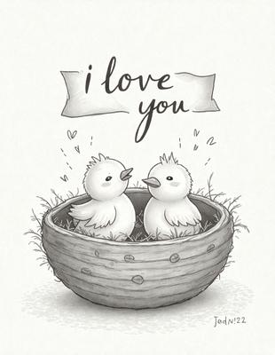 The image features two baby birds sitting in a bowl, possibly a bird's nest, and looking at each other. The birds are the primary subject of the image, and they are surrounded by a natural setting, possibly a forest or a garden. The visual style of the image is a combination of digital art and illustration, creating a warm and inviting atmosphere. The colors used in the image are predominantly shades of brown and green, which are associated with nature and the outdoors.