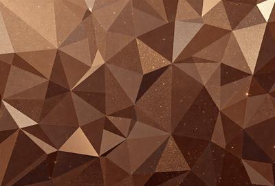 The primary subject of the image is a close-up of a brown and gold patterned surface, which appears to be a wall or a piece of art. The setting is indoors, and the visual style is a combination of photo and digital art. The dominant colors are brown and gold, creating a warm and earthy atmosphere.
