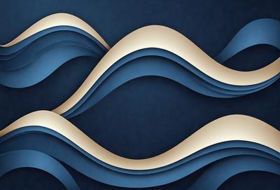 The primary subject of the image is a blue and white wave pattern. The setting is a dark blue background, which creates a contrasting effect with the wave pattern. The visual style is a combination of digital art and illustration, giving the image a modern and artistic appearance. The dominant colors are blue and white, creating a calm and serene atmosphere.