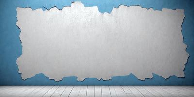 The primary subject of the image is a white wall with a blue background. The setting is a room with a wooden floor. The visual style is a photo, and the colors and mood are predominantly white and blue, creating a clean and calm atmosphere.