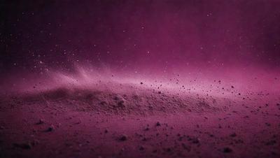 The primary subject of the image is a purple cloud of dust or sand, which is the main focus of the scene. The setting is a purple background, which adds to the overall atmosphere of the image. The visual style appears to be a photo, as it captures the purple cloud in a realistic manner. The colors and mood of the image are dominated by the purple hue, creating a unique and striking visual effect.