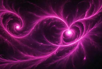 The primary subject of the image is a pink, swirling, and glowing heart-shaped pattern. The setting is a dark background, which contrasts with the bright and vibrant colors of the heart. The visual style appears to be a combination of digital art and illustration, creating a unique and eye-catching design. The dominant colors are pink and purple, giving the heart a warm and inviting atmosphere.