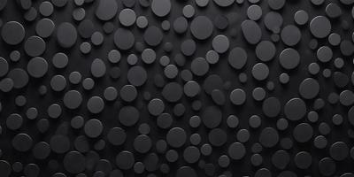 The primary subject of the image is a black background with a pattern of white circles. The setting is a dark room, and the visual style is a close-up of the circles. The dominant colors are black and white, creating a moody atmosphere.