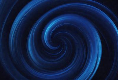 The primary subject of the image is a spiral pattern, which is a blue swirl. The setting is a dark background, which contrasts with the spiral pattern. The visual style is a digital art or illustration, as the spiral pattern appears to be a digital creation. The colors and mood of the image are predominantly blue, creating a calm and serene atmosphere.