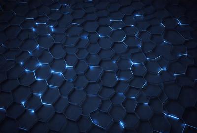 The primary subject of the image is a blue and black patterned surface, which appears to be a digital art or illustration. The setting is a dark background, and the visual style is a combination of digital art and a blue and black pattern. The colors and mood of the image are predominantly dark and moody, with the blue and black pattern creating a sense of depth and intrigue.