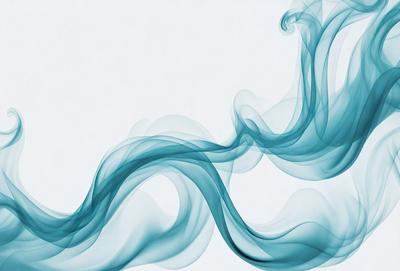The primary subject of the image is a blue smoke or mist, which appears to be a digital art or illustration. The setting is a white background, which provides a clean and minimalist appearance. The visual style gives the impression of a fluid, dynamic, and somewhat mysterious atmosphere. The dominant colors are blue and white, creating a sense of tranquility and elegance.