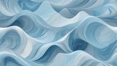 The primary subject of the image is a large body of water, featuring a wave that appears to be crashing. The setting is a blue ocean, and the visual style is a digital art or illustration. The dominant colors in the image are blue and white, creating a serene and calming atmosphere.