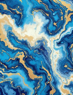 The primary subject of the image is a blue and gold mosaic tile. The setting is a wall with a blue and gold patterned tile. The visual style is a close-up of the tile, showcasing its intricate design. The colors and mood of the image are vibrant and lively, with the blue and gold tones creating a sense of luxury and sophistication.