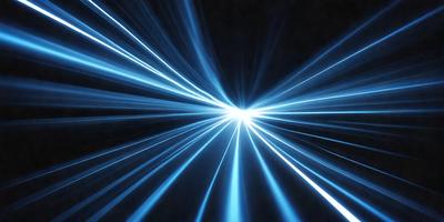 The primary subject of the image is a bright blue light, which appears to be a light source or a laser beam. The light is shining through a dark background, creating a striking contrast. The visual style of the image is digital art, as it is a close-up of the light source, and the colors and mood are predominantly blue, creating a sense of depth and intensity.