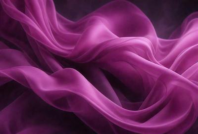 The primary subject of the image is a purple fabric, which appears to be a piece of clothing or a curtain. The setting is a dark room, and the visual style is a close-up of the purple fabric. The colors and mood of the image are predominantly purple, creating a calm and serene atmosphere.