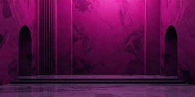 The primary subject of the image is a purple wall with a patterned design. The setting is a room with a purple wall, and the visual style appears to be a photo. The dominant colors in the image are purple and pink, creating a warm and inviting atmosphere.