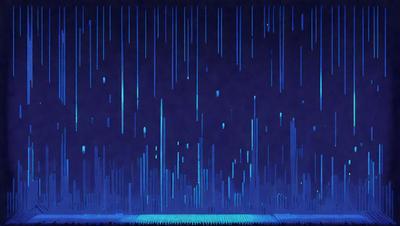 The primary subject of the image is a blue sky with rain falling. The setting is a dark blue background, which creates a dramatic contrast with the falling rain. The visual style is a digital art or illustration, as the rain appears to be a pattern or texture rather than a photo. The colors and mood of the image are predominantly dark and moody, with the blue sky and rain creating a sense of depth and atmosphere.