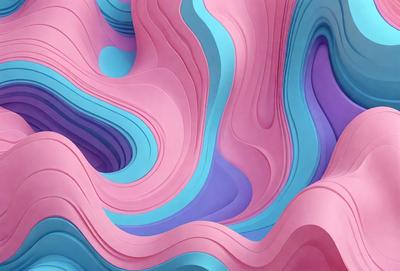 The primary subject of the image is a large, colorful, and abstract sculpture made of paper. The sculpture is displayed in a pink and blue color scheme, creating a visually striking and vibrant piece of art. The setting is a room with a pink and blue background, which complements the sculpture's colors. The visual style of the image is a combination of digital art and illustration, showcasing the artist's creativity and skill in crafting this unique and eye-catching piece of art.