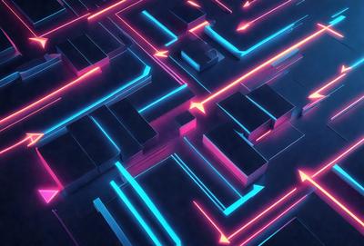 The primary subject of the image is a complex, colorful, and intricate pattern made up of various shapes and lines. The setting is a black background, which contrasts with the vibrant colors of the pattern. The visual style appears to be a combination of digital art and illustration, creating a unique and eye-catching design. The dominant colors in the image are pink, blue, and purple, giving the pattern a lively and energetic atmosphere.