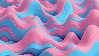 The primary subject of the image is a large, colorful, and abstract wave pattern. The setting is a pink and blue background, which adds to the vibrant and lively atmosphere of the scene. The visual style is a combination of digital art and illustration, creating a unique and eye-catching design. The dominant colors are pink and blue, which evoke a sense of energy and creativity.