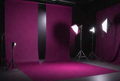 The primary subject of the image is a pink background, which is the main object, scene, or focus of the image. The setting/background consists of a dark room with a purple floor. The visual style is a photo, and the colors and mood are predominantly pink, creating a warm and inviting atmosphere.