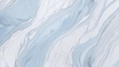 The primary subject of the image is a marble tile wall with a blue and white color scheme. The setting is a bathroom, as indicated by the presence of the marble tile. The visual style is a close-up of the tile, showcasing its intricate design and texture. The colors and mood of the image are predominantly blue and white, creating a clean and elegant atmosphere.