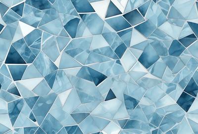 The primary subject of the image is a blue and white patterned wall. The setting is a room with a blue and white tiled wall, which serves as the background. The visual style is a combination of digital art and illustration, creating a unique and artistic appearance. The dominant colors are blue and white, giving the image a calm and soothing atmosphere.