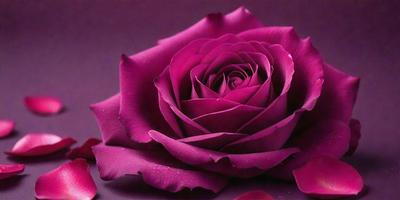 The primary subject of the image is a purple rose. The rose is the main focus of the image, and it is displayed against a dark purple background. The visual style of the image is a close-up of the rose, showcasing its details and texture. The colors and mood of the image are predominantly purple, creating a sense of elegance and sophistication.