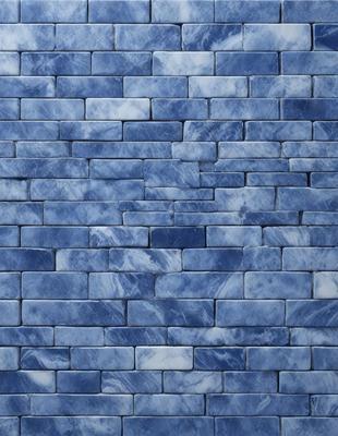 The primary subject of the image is a blue brick wall. The setting is a brick wall, and the visual style is a photo. The dominant colors are blue and white, creating a calm and serene atmosphere.