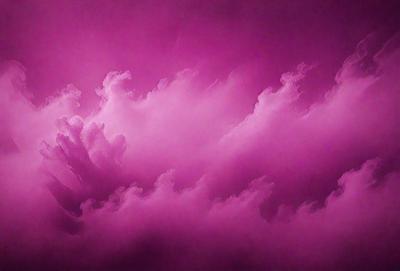 The primary subject of the image is a pink cloud, which is the main focus of the scene. The cloud is set against a purple background, creating a striking contrast. The visual style of the image is a combination of photo and digital art, giving it a unique and artistic appearance. The dominant colors in the image are pink and purple, creating a warm and inviting atmosphere.