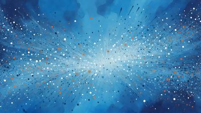 The primary subject of the image is a blue background with a white dot pattern. The setting is a cloudy sky, and the visual style is a painting or drawing. The colors and mood are predominantly blue and white, creating a calm and serene atmosphere.
