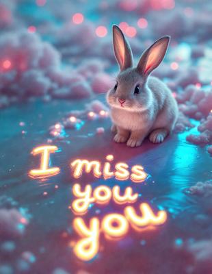 The primary subject of the image is a small bunny sitting on a cloud. The setting is a pink and blue background, which adds a whimsical and playful atmosphere to the scene. The visual style is a combination of digital art and illustration, creating a unique and eye-catching image. The dominant colors are pink, blue, and white, which contribute to the overall mood of the image, which is light-hearted and cheerful.