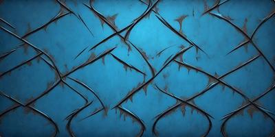 The primary subject of the image is a blue background with a pattern of black and brown lines. The setting appears to be a wall or a surface with a design, possibly a painting or a drawing. The visual style of the image is a combination of digital art and illustration, creating a unique and intricate pattern. The colors and mood of the image are predominantly blue and brown, giving it a calm and artistic atmosphere.