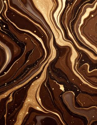 The primary subject of the image is a close-up of a marbled surface, possibly a piece of wood or a stone. The setting is a dark room, and the visual style appears to be a photo. The colors and mood of the image are predominantly dark, with a few gold accents, giving it a rich and luxurious appearance.