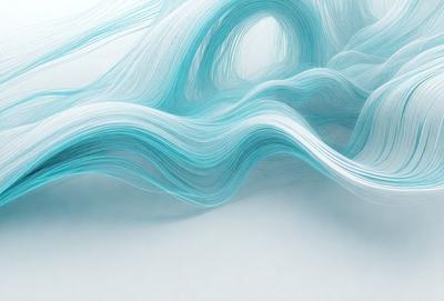 The primary subject of the image is a blue and white wave, which is the main focus of the scene. The wave is depicted in a digital art style, giving it a unique and modern appearance. The setting is a white background, which provides a clean and minimalist look to the image. The colors and mood of the image are predominantly blue and white, creating a sense of calmness and tranquility.