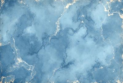 The primary subject of the image is a blue and white marbled wallpaper. The setting is a blue and white marbled wall, which serves as the background. The visual style is a patterned design, giving the image a unique and artistic appearance. The dominant colors are blue and white, creating a calm and soothing atmosphere.