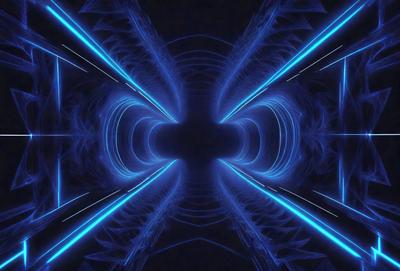 The primary subject of the image is a blue tunnel or a blue tunnel-like structure. The setting is a dark, blue environment, which creates a sense of depth and mystery. The visual style of the image is a combination of a photo and digital art, giving it a unique and intriguing appearance. The dominant colors in the image are blue, which creates a calming and serene atmosphere.