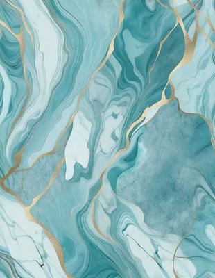 The primary subject of the image is a blue and white marbled wall with gold accents. The setting is a room with a blue and white marbled wall as the main focus. The visual style is a combination of digital art and illustration, creating a unique and artistic appearance. The dominant colors are blue, white, and gold, giving the scene a sophisticated and elegant atmosphere.