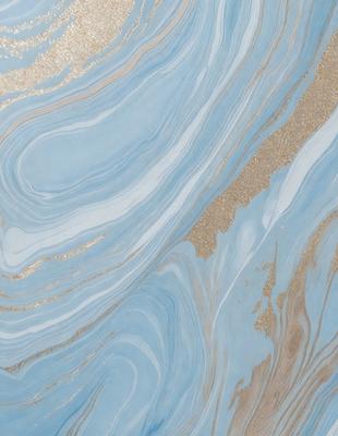 The primary subject of the image is a blue and gold marbled wallpaper. The setting is a room with a blue and gold marbled wallpapered wall. The visual style is a close-up of the wallpaper, showcasing its intricate design. The colors and mood of the image are predominantly blue and gold, creating a luxurious and elegant atmosphere.