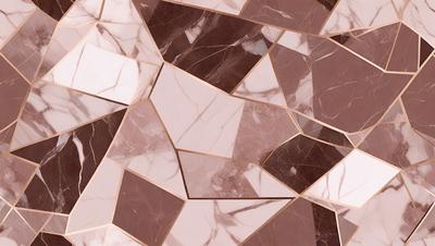 The primary subject of the image is a marble tile with a patterned design. The setting is a marble surface, and the visual style is a close-up of the tile. The colors and mood of the image are predominantly pink and brown, giving it a warm and elegant appearance.