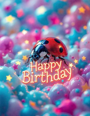 The primary subject of the image is a ladybug, which is the main object, scene, or focus of the image. The ladybug is sitting on top of a pink and blue ball, which serves as the setting or background. The visual style of the image is a digital art, illustration, or drawing, as it is a colorful and creative representation of a ladybug on a pink and blue ball. The colors and mood of the image are vibrant and cheerful, with the pink and blue hues creating a warm and inviting atmosphere.