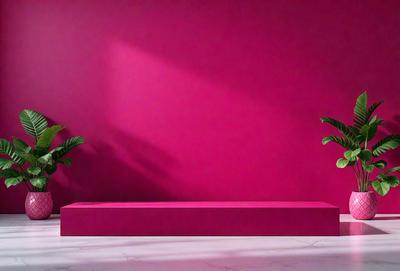 The primary subject of the image is a pink wall with a bench in front of it. The setting is a room with a pink wall, and the visual style is a photo. The dominant colors are pink, and the overall atmosphere is warm and inviting.