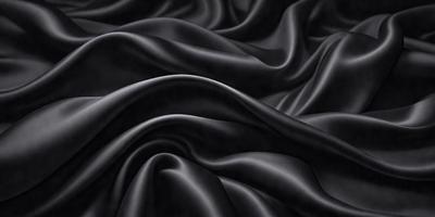The primary subject of the image is a close-up of a black fabric, possibly a piece of clothing or a curtain. The setting is a dark background, which emphasizes the fabric's texture and color. The visual style is a black and white photo, giving the image a classic and timeless appearance. The colors and mood of the image are predominantly dark, with the black fabric serving as the focal point and creating a sense of mystery or sophistication.