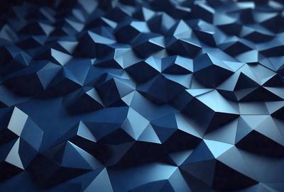 The primary subject of the image is a blue, geometric pattern. The setting is a dark blue background, which creates a contrasting and visually striking scene. The visual style is a combination of digital art and illustration, as the pattern appears to be a digital creation. The dominant colors are blue and black, giving the image a modern and sophisticated mood.