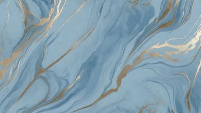The primary subject of the image is a blue and gold swirling pattern, which appears to be a painting or a digital artwork. The setting is a blue background, and the visual style is a combination of photo and digital art. The dominant colors are blue and gold, creating a sense of depth and richness in the artwork.