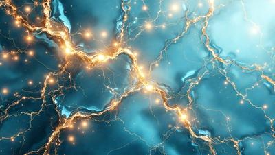 The primary subject of the image is a blue background with a pattern of bright, glowing lights. The setting appears to be a futuristic or space-themed environment. The visual style is a combination of digital art and illustration, creating a vibrant and dynamic scene. The colors and mood are predominantly blue and bright, giving the image a sense of energy and excitement.