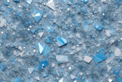The primary subject of the image is a collection of blue and white rocks, which are scattered across a blue background. The setting appears to be a starry night, with the stars visible in the background. The visual style of the image is a combination of a photo and digital art, creating a unique and captivating scene. The dominant colors in the image are blue and white, giving the scene a calming and serene atmosphere.