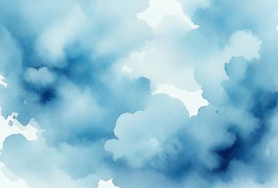 The primary subject of the image is a cloudy sky, with a blue background. The visual style appears to be a combination of a photo and a drawing, creating a unique and artistic representation of the cloudy sky. The colors and mood of the image are predominantly blue, giving it a calm and serene atmosphere.