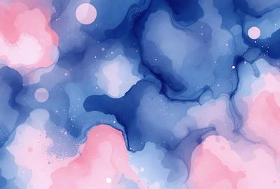 The primary subject of the image is a blue and pink swirling pattern, which appears to be a watercolor painting. The setting is a blue and pink background, creating a vibrant and lively atmosphere. The visual style is a combination of digital art and illustration, with the swirling pattern resembling a watercolor painting. The colors and mood of the image are predominantly blue and pink, evoking a sense of tranquility and beauty.