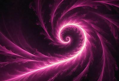 The primary subject of the image is a swirling, pink spiral pattern. The setting is a dark background, which contrasts with the bright pink color of the spiral. The visual style appears to be a digital art or illustration, as the spiral pattern is intricately detailed and has a vibrant, eye-catching appearance. The colors and mood of the image are predominantly pink, creating a sense of warmth and energy.